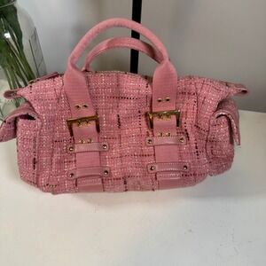 Franco Sarto Pink Tweed Satchel Bag Gold Buckle Accents